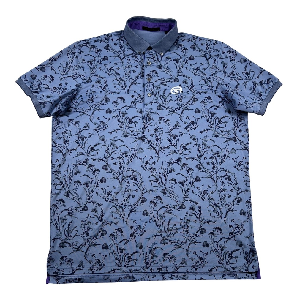 Greyson Clothiers Shirt Mens L Golf Polo Blue Floral Thistle Golf Embroidery G